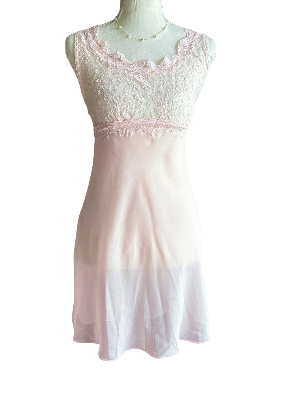 Lace-Trim Sleeveless Slip Chemise in Light Pink